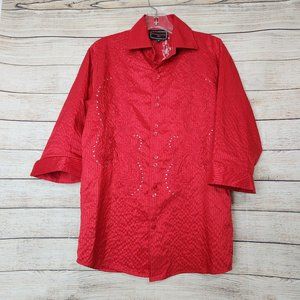 Patroncito USA Mens Shirt Size M Red Stitch Western Rodeo Beaded Vintage